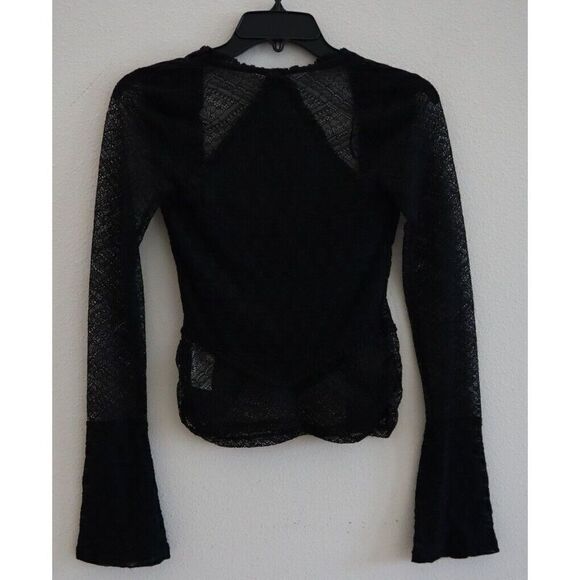 Free People OB1656955 Women's Sz XS Black L/S Lace My Party Top Blouse - Picture 2 of 9